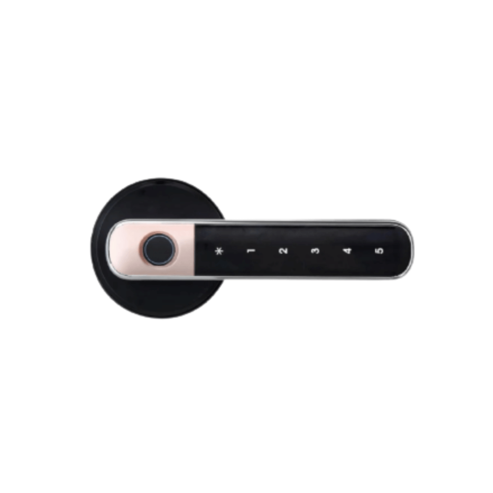 กลอนดิจิตอล LOCKHOME รุ่น WOODY LOCK กลอนก้านโยกรุ่นมือจับ สีดำ/ชมพู ประตูบานผลัก